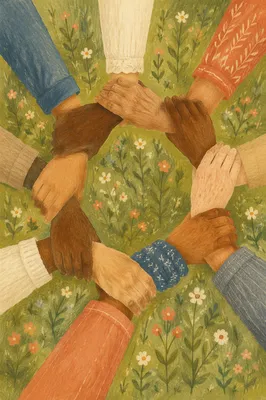 Diverse Hands Forming Circle on Grass