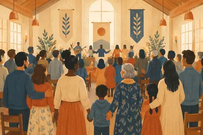 Diverse Congregation in Warm Community Hall