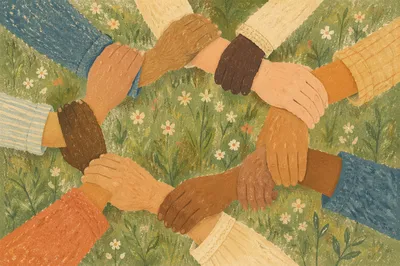 Diverse Hands Forming Circle on Grass