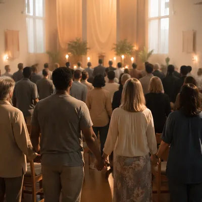 Diverse Congregation in Softly Lit Hall