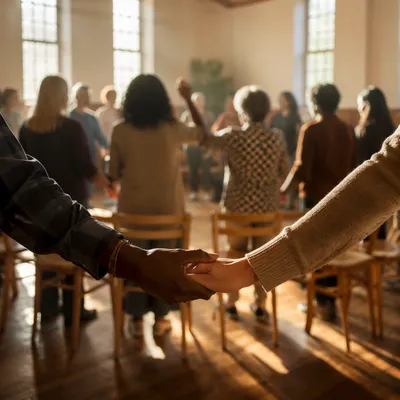 Diverse Group Holding Hands in Prayer