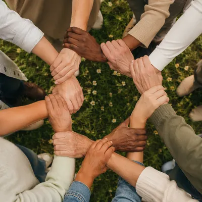 Diverse Hands Forming Circle on Grass