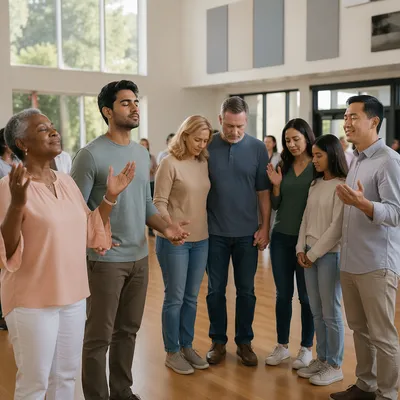 Diverse Community Worship Gathering in Bright Hall