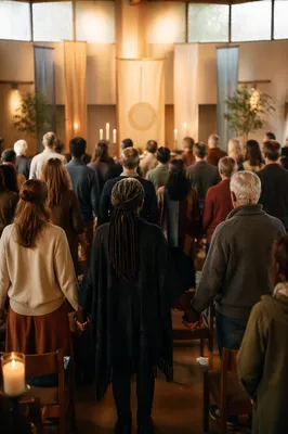Diverse Congregation in Softly Lit Hall