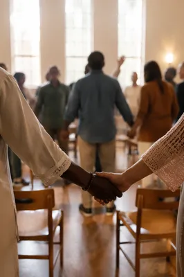 Diverse People Holding Hands in Prayer Circle