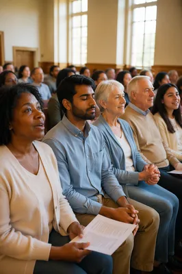 Diverse People Gathering in Bright Hall