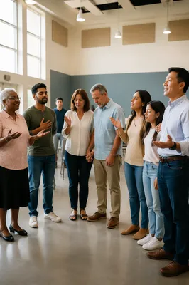 Diverse Community Worship Gathering in Modern Hall