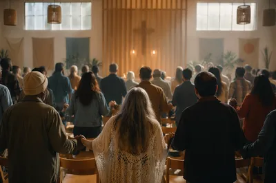 Diverse Congregation in Softly Lit Hall