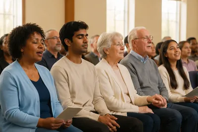 Diverse Congregation in Bright Community Hall