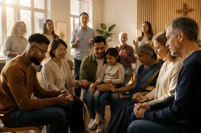 Diverse Group Gathering in Bright Community Hall