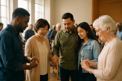 Diverse Adults Gathered in Bright Community Hall