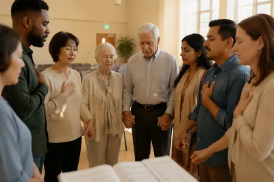 Diverse Adults Standing Together in Community Hall