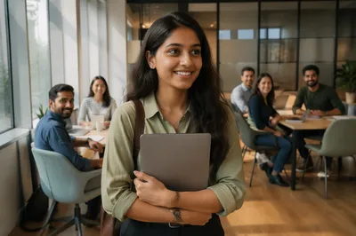 Young Intern Entering Modern Office