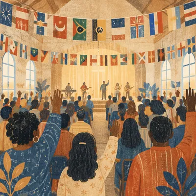 International Flags in Church Auditorium Gathering