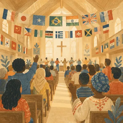 International Flags in Modern Church Hall