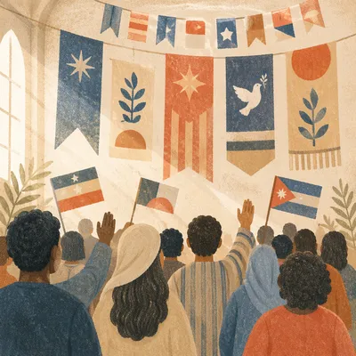 International Flags in Community Church Hall