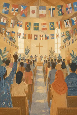 International Flags in Modern Church Hall