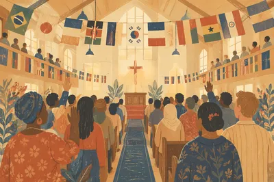 International Flags in Modern Church Hall