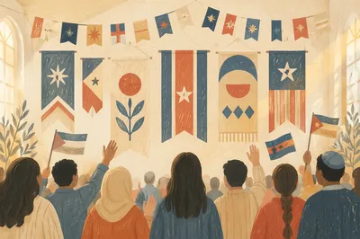 International Flags in Modern Church Hall