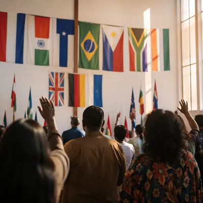 International Flags in Modern Church Hall