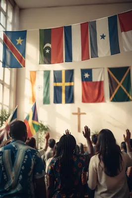 International Flags in Modern Church Hall