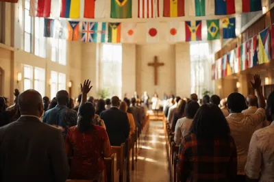 International Flags in Church Worship Hall