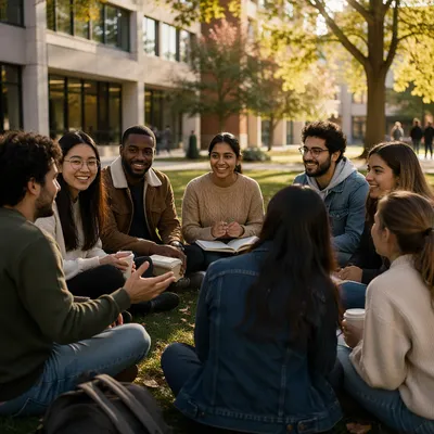 International Students Gathering on Campus Lawn