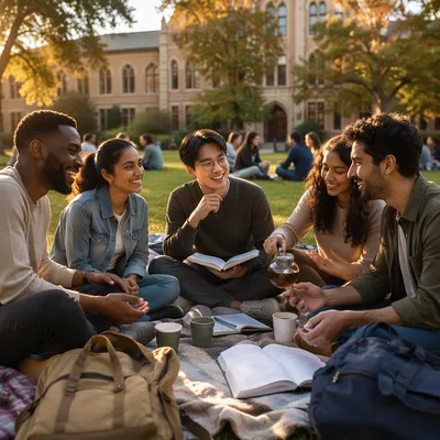 International Students Gathering on Campus Lawn