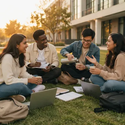 International Students Gathering on Campus Lawn