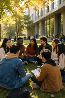 International Students Gathering on Campus Lawn