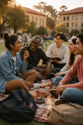 International Students Gathering on Campus Lawn