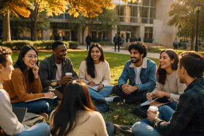 International Students Gathering on Campus Lawn