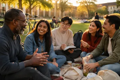 International Students Gathering on Campus Lawn