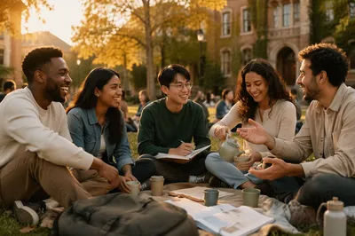 International Students Gathering on Campus Lawn