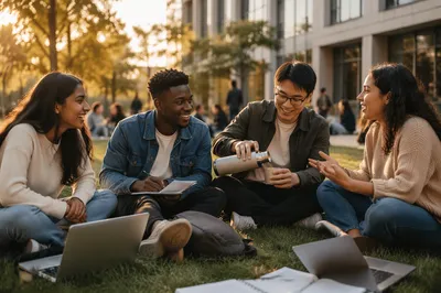 International Students Gathering on Campus Lawn
