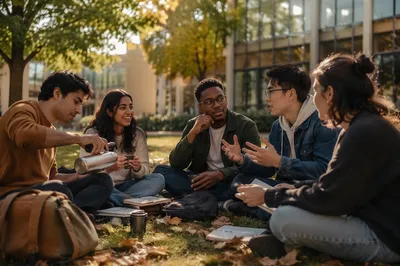 International Students Gathering on Campus Lawn