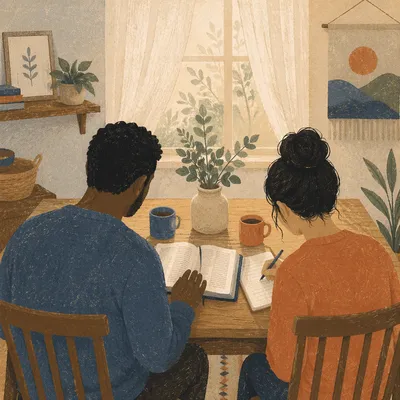 Interracial Couple Bible Study at Home