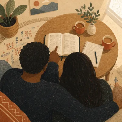 Interracial Couple Studying Bible at Home
