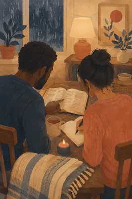 Interracial Couple Bible Study at Home