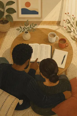 Interracial Couple Studying Bible at Home