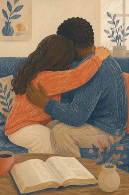 Interracial Couple Home Bible Study Embrace