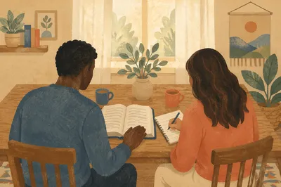 Interracial Couple Studying Bible at Home
