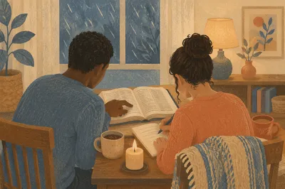 Interracial Couple Bible Study at Home