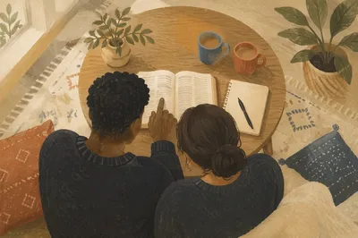 Interracial Couple Bible Study at Home