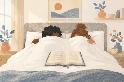 Interracial Couple Morning Bible Study at Home