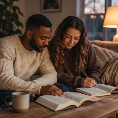 Interracial Couple Bible Study at Home