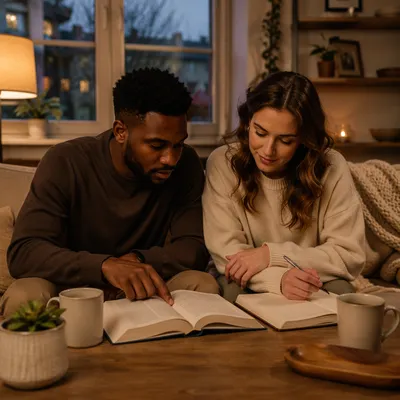 Interracial Couple Bible Study at Home