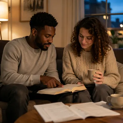 Interracial Couple Studying Bible at Home