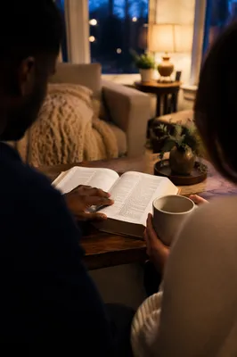 Interracial Couple Studying Bible at Home