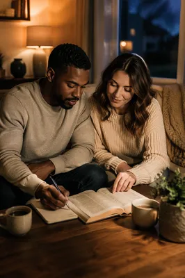 Interracial Couple Bible Study at Home